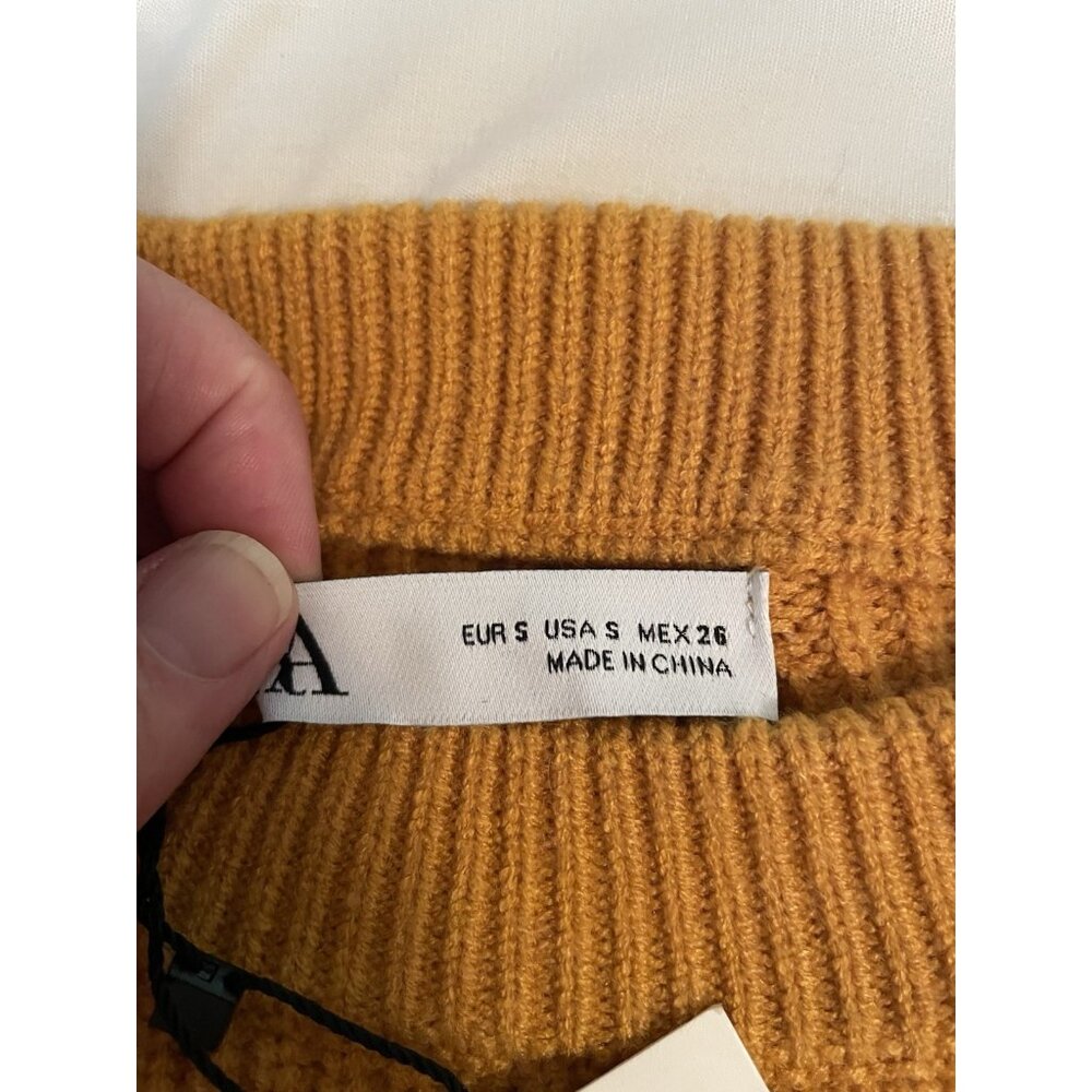 New Zara Women's Mock Neck Long Sweater Dress Small Gold Yellow Minimalist - Picture 5 of 8